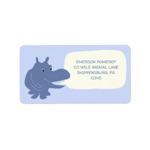 Cute Blue Hippo Hippopotamus Return Address Etiket