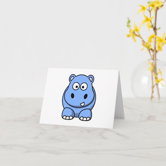 Cute Blue Hippo Kaart (Gele Bloem)