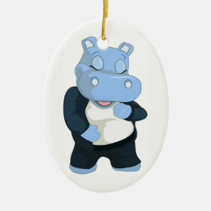 CUTE BLUE HIPPO KERAMISCH ORNAMENT