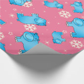 Cute blue hippo kerst roze sneeuwvlokken cadeaupapier (Hoek)