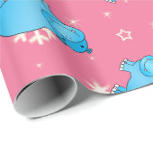 Cute blue hippo kerst roze sneeuwvlokken cadeaupapier (Rol Hoek)