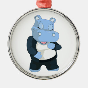CUTE BLUE HIPPO METALEN ORNAMENT