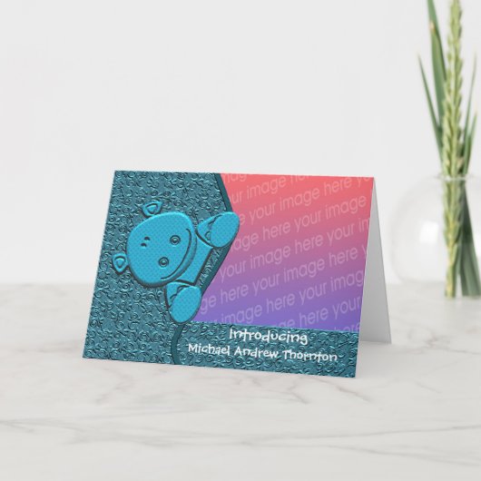 Cute Blue Hippo New Baby Foto Aankondiging (Voorkant)