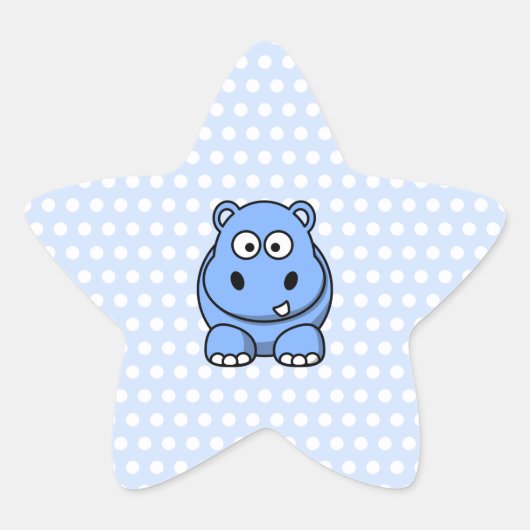 Cute Blue Hippo Ster Sticker (Voorkant)