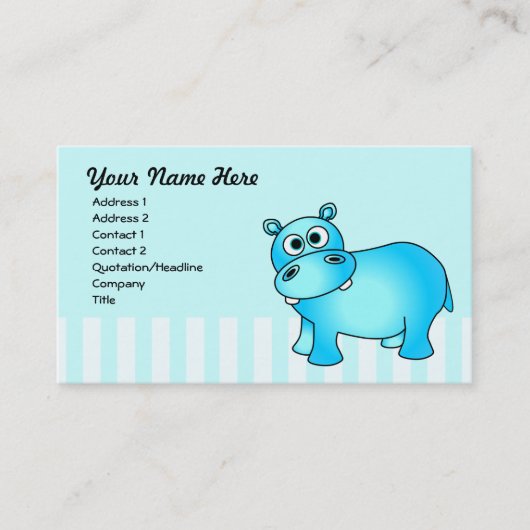 Cute Blue Hippo Visitekaartje (Voorkant)