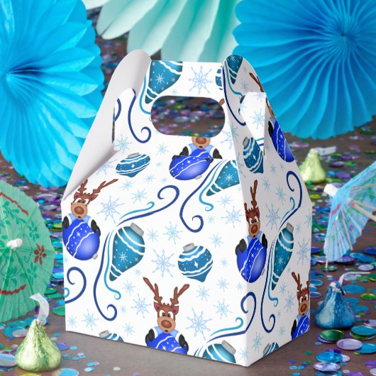 Cute Blue Holiday Christmas Reindeer Bedankdoosjes (Feest)