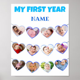 Cute Blue hoort mijn eerste 12-fotocollage Poster