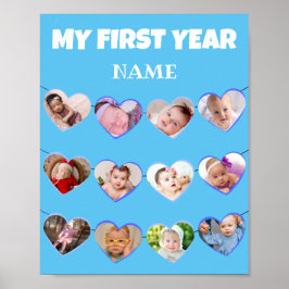 Cute Blue hoort mijn eerste jaar foto Collage Po Poster