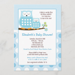 Cute Blue Hoot Ownership 5x7 Baby shower Dot Invit Kaart