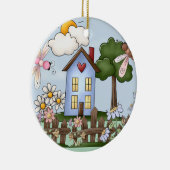 Cute Blue House in Sunshine Keramisch Ornament (Rechts)