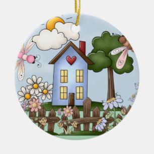 Cute Blue House in Sunshine Keramisch Ornament
