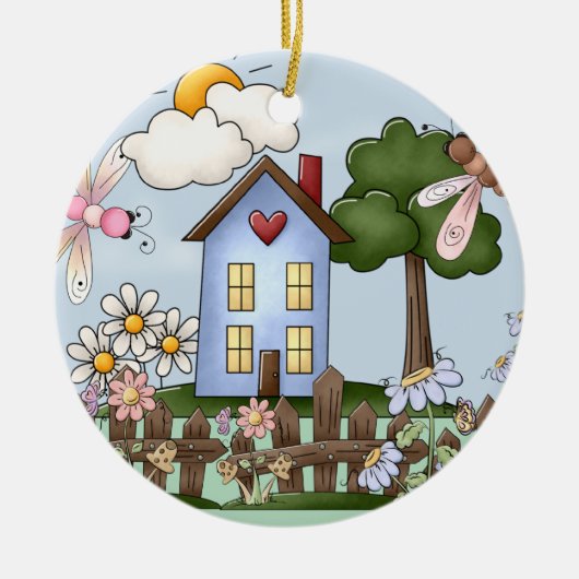 Cute Blue House in Sunshine Keramisch Ornament (Voorkant)