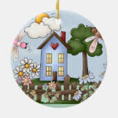 Cute Blue House in Sunshine Keramisch Ornament (Achterkant)