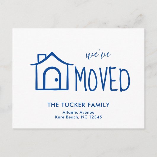 Cute Blue House We hebben de aankondiging verplaat Briefkaart (Voorkant)