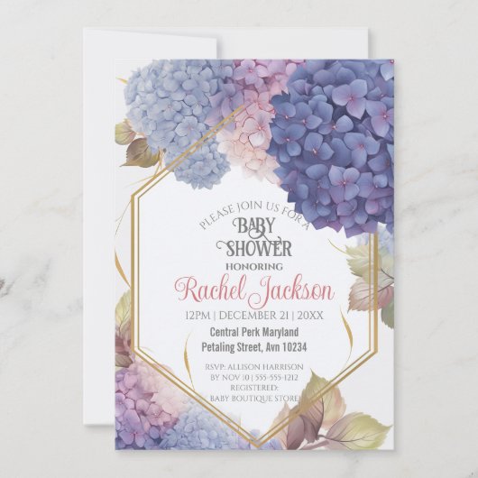 Cute Blue Hydrangea Blooms Baby shower Gold Lijst Kaart (Voorkant)