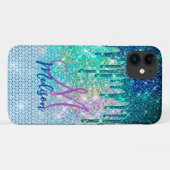 Cute blue iridescent unicorn faux glitter monogram Case-Mate iPhone case (Achterkant (horizontaal))