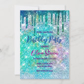 Cute blue iridescent unicorn faux glitter monogram kaart (Voorkant)