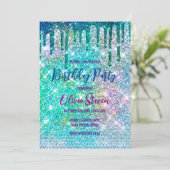 Cute blue iridescent unicorn faux glitter monogram kaart (Staand voorkant)