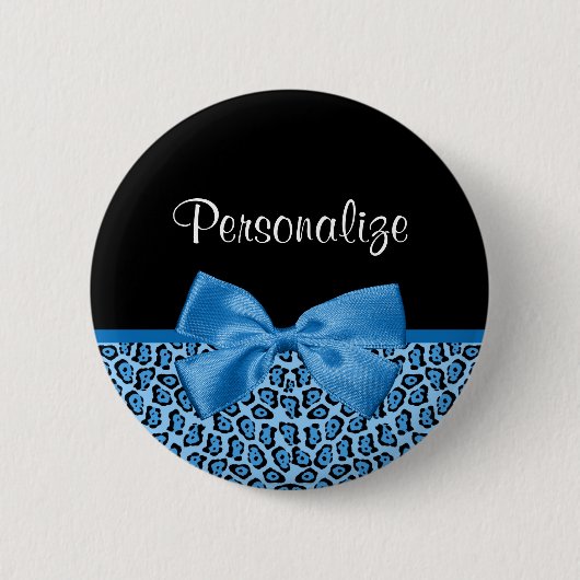 Cute Blue Jaguar Print Bright Blue Ribbon en Name Ronde Button 5,7 Cm (Voorkant)
