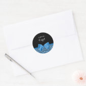 Cute Blue Jaguar Print Bright Blue Ribbon en Name Ronde Sticker (Envelop)