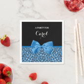 Cute Blue Jaguar Print Bright Blue Ribbon en Name Servetten (Insitu)