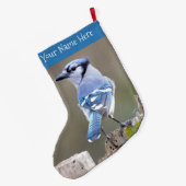 Cute Blue Jay Songbird on Tree Stump Grote Kerstsok (Achterkant (Hangend))