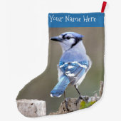 Cute Blue Jay Songbird on Tree Stump Grote Kerstsok (Achterkant)