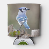 Cute Blue Jay Songbird on Treestump Blikjeskoeler (Voorkant)