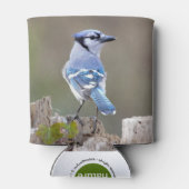 Cute Blue Jay Songbird on Treestump Blikjeskoeler (Achterkant)