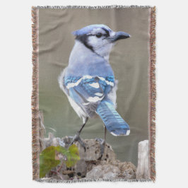 Cute Blue Jay Songbird on Treestump Deken