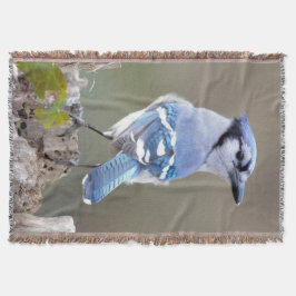Cute Blue Jay Songbird on Treestump Deken