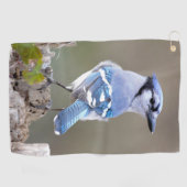 Cute Blue Jay Songbird on Treestump Golfhanddoek (Horizontaal)