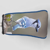 Cute Blue Jay Songbird on Treestump Golfheadcover (Voorkant)