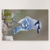 Cute Blue Jay Songbird on Treestump Jigzaag Puzzle Legpuzzel (Horizontaal)