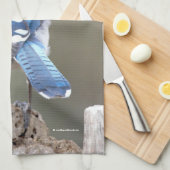 Cute Blue Jay Songbird on Treestump Theedoek (Quarter Fold)