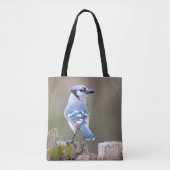 Cute Blue Jay Songbird on Treestump Tote Bag (Voorkant)