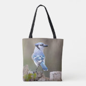 Cute Blue Jay Songbird on Treestump Tote Bag (Achterkant)