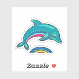 Cute Blue Jumping Dolphin Illustratie Sticker