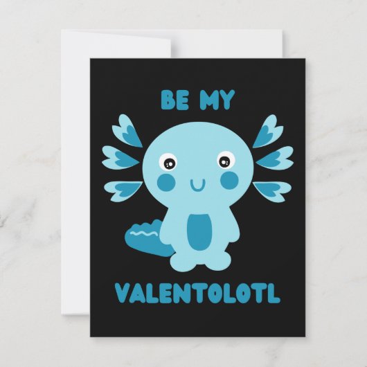 Cute blue kawaii axolotl die vraagt - wees mijn Va Feestdagenkaart (Voorkant)