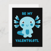 Cute blue kawaii axolotl die vraagt - wees mijn Va Feestdagenkaart (Voorkant / Achterkant)