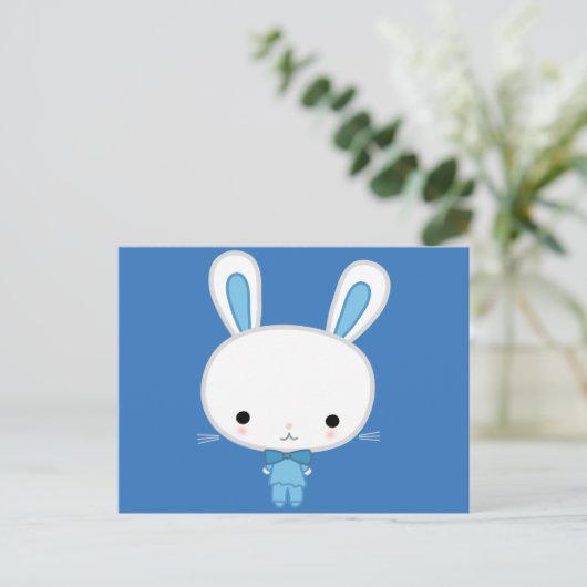 Cute Blue Kawaii Bunny Briefkaart (Staand voorkant)