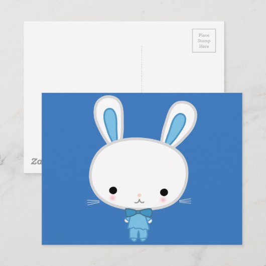 Cute Blue Kawaii Bunny Briefkaart (Voorkant / Achterkant)