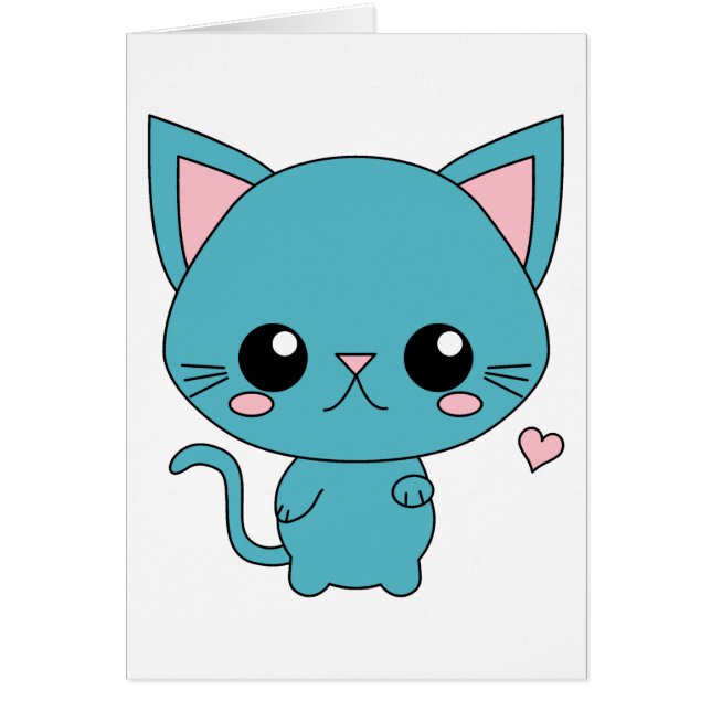 Cute Blue Kawaii Cat (Voorkant)