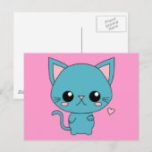 Cute Blue Kawaii Cat Briefkaart (Voorkant / Achterkant)
