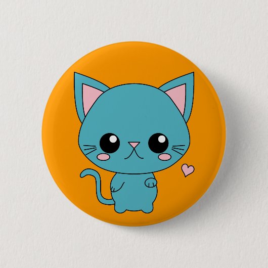 Cute Blue Kawaii Cat Ronde Button 5,7 Cm (Voorkant)