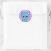 Cute Blue Kawaii Cat Ronde Sticker (Tas)