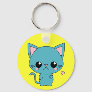 Cute Blue Kawaii Cat Sleutelhanger