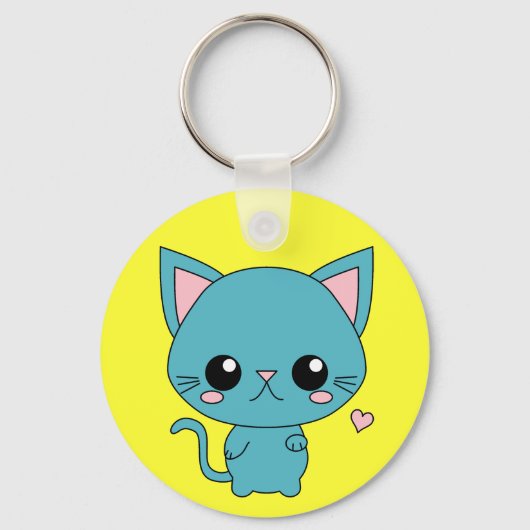 Cute Blue Kawaii Cat Sleutelhanger (Voorkant)