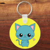 Cute Blue Kawaii Cat Sleutelhanger (Voorkant)