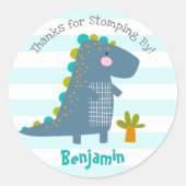 Cute Blue Kawaii Dinosaur Boy Birthday Bedankt Ronde Sticker (Voorkant)